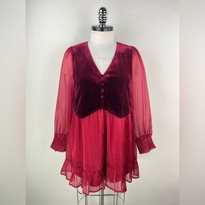 💚 3156. Velour Vest Burgundy Mini Dress